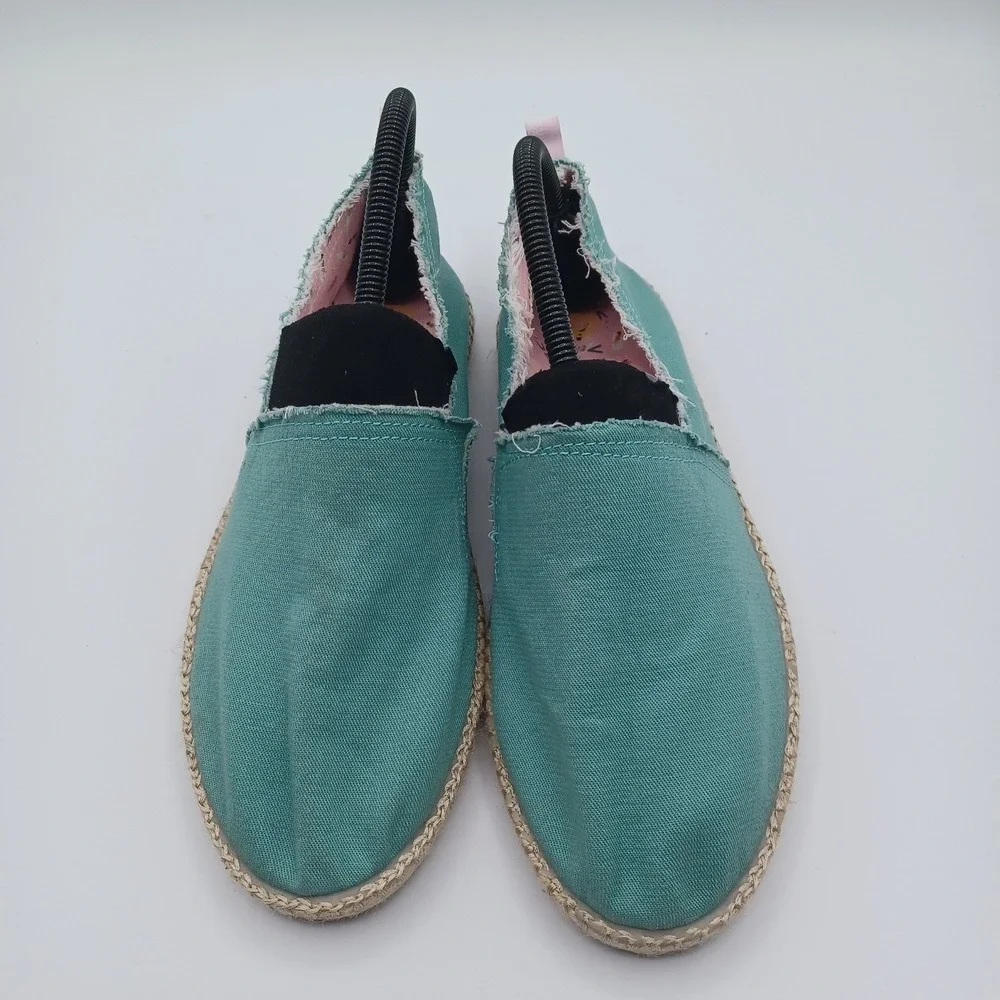 Vionic Laguna Slip On Shoes‎ Womens 9 Teal Frayed Canvas Espadrille Flat EUC
